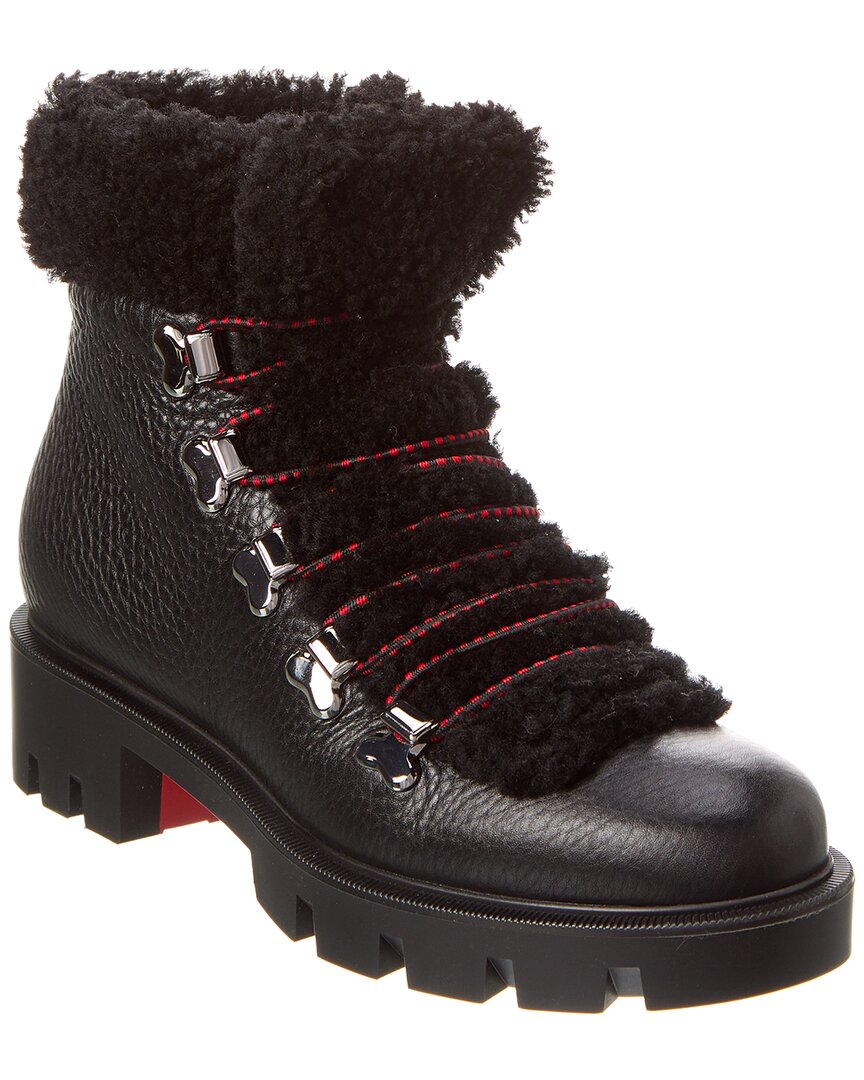 Shop Christian Louboutin Edelvizir Leather & Shearling Bootie In Black