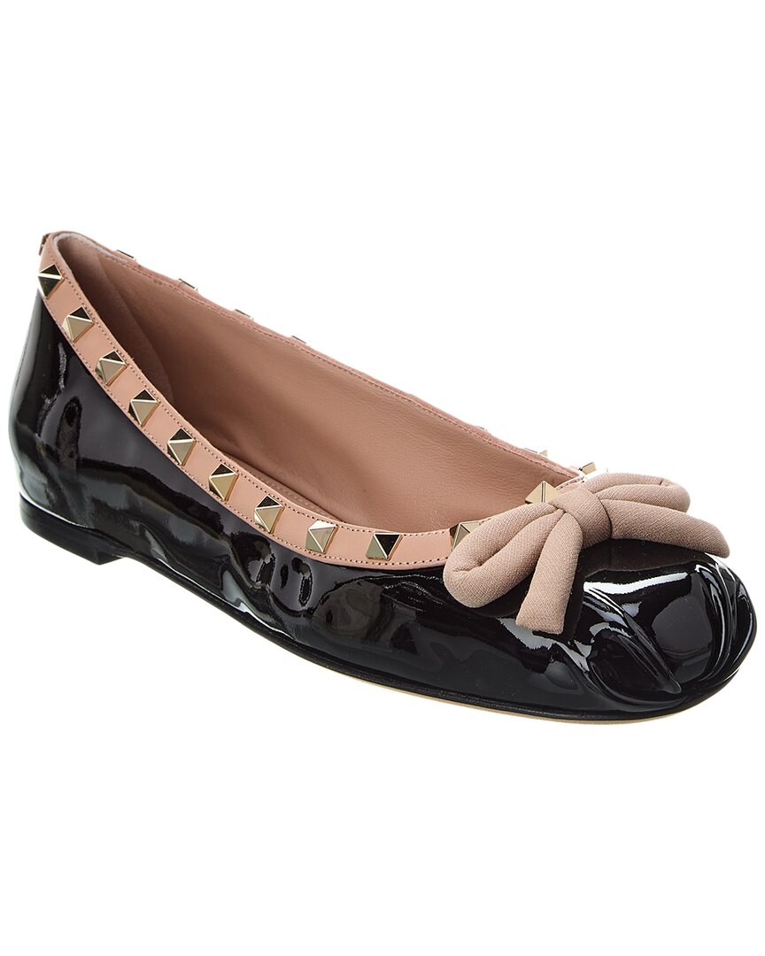 Valentino Garavani Rockstud patent-leather ballerina shoes - Black