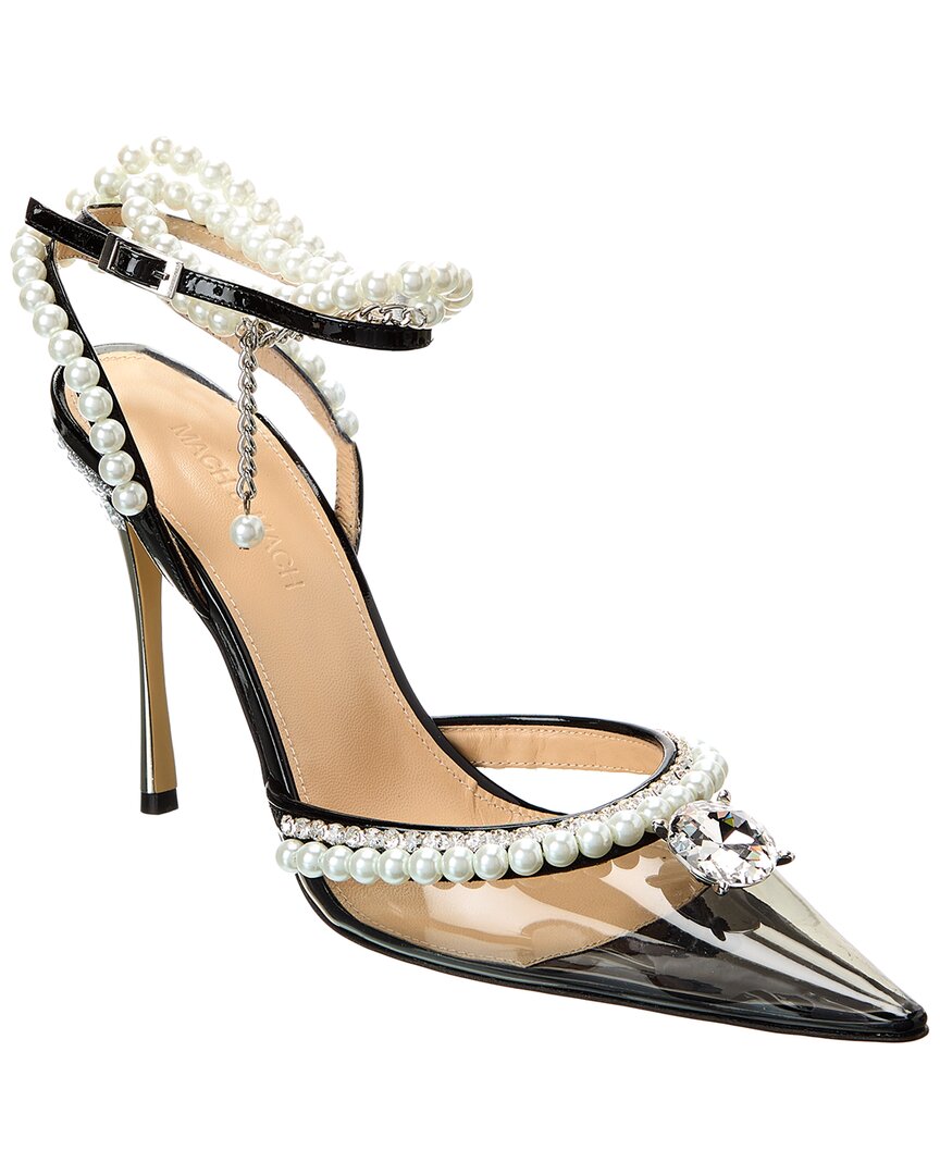 Mach&mach Mach & Mach Pearls & Diamonds Vinyl & Leather Pump In Black