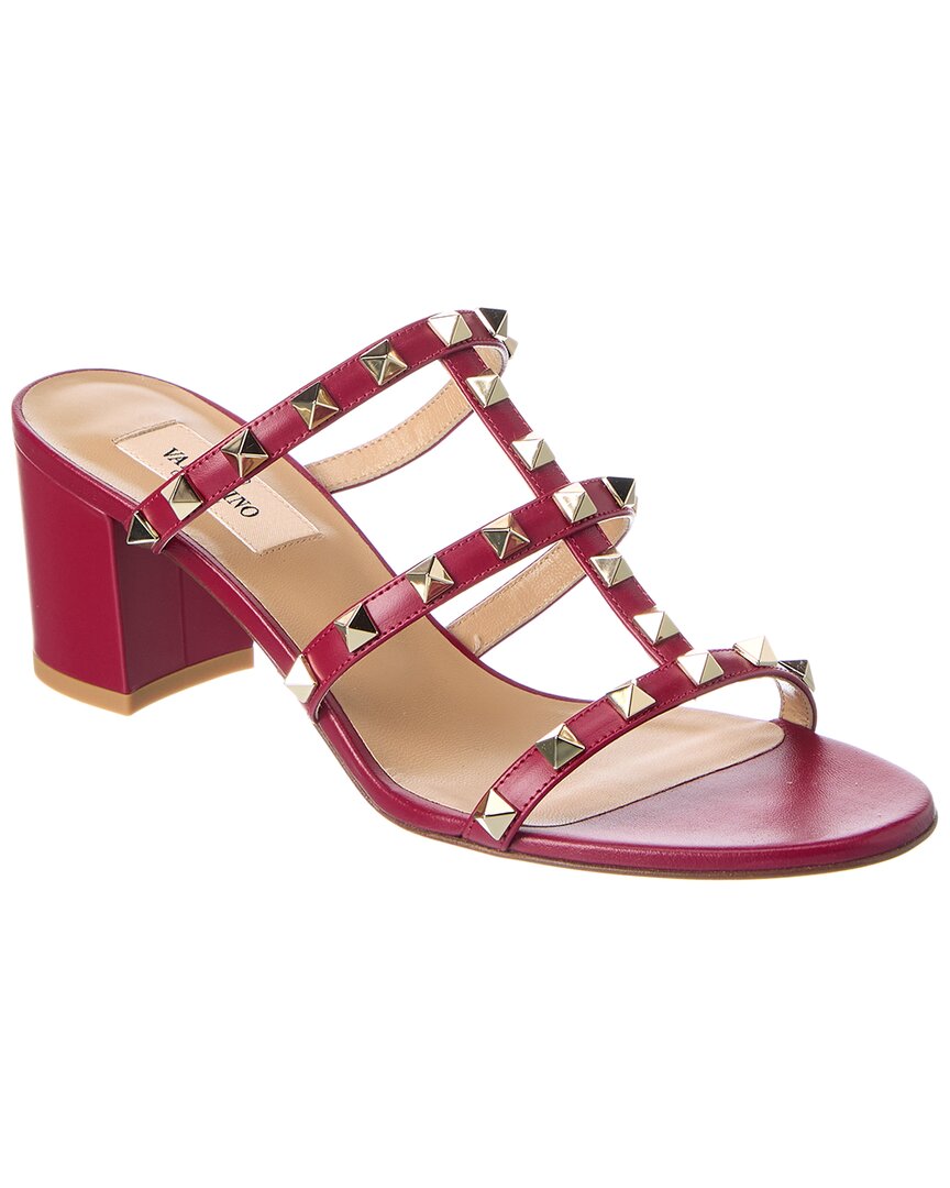 Valentino Rockstud Caged 60 Leather Sandal In Burgundy