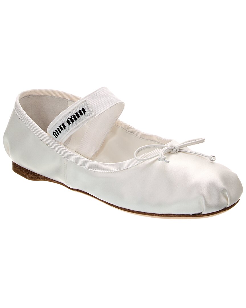 Miu Miu Logo Satin Flat In White