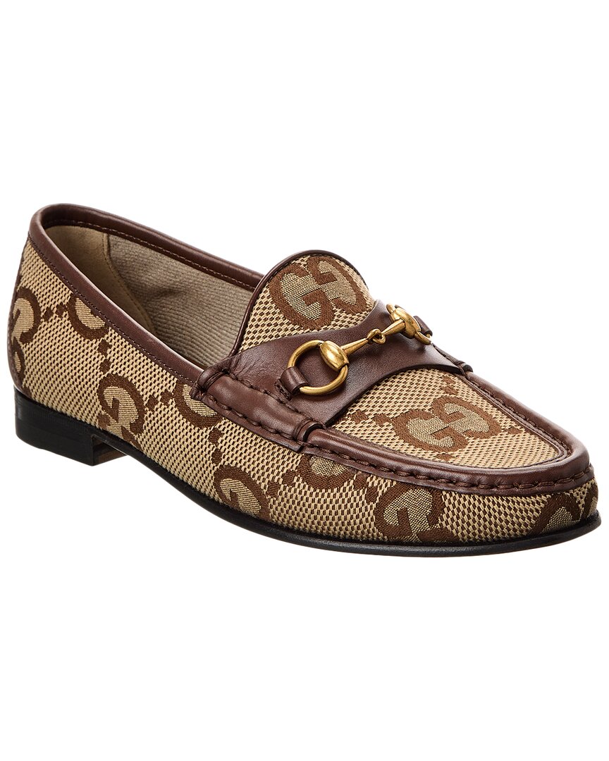 Shop Gucci Maxi Gg Canvas & Leather Loafer In Brown