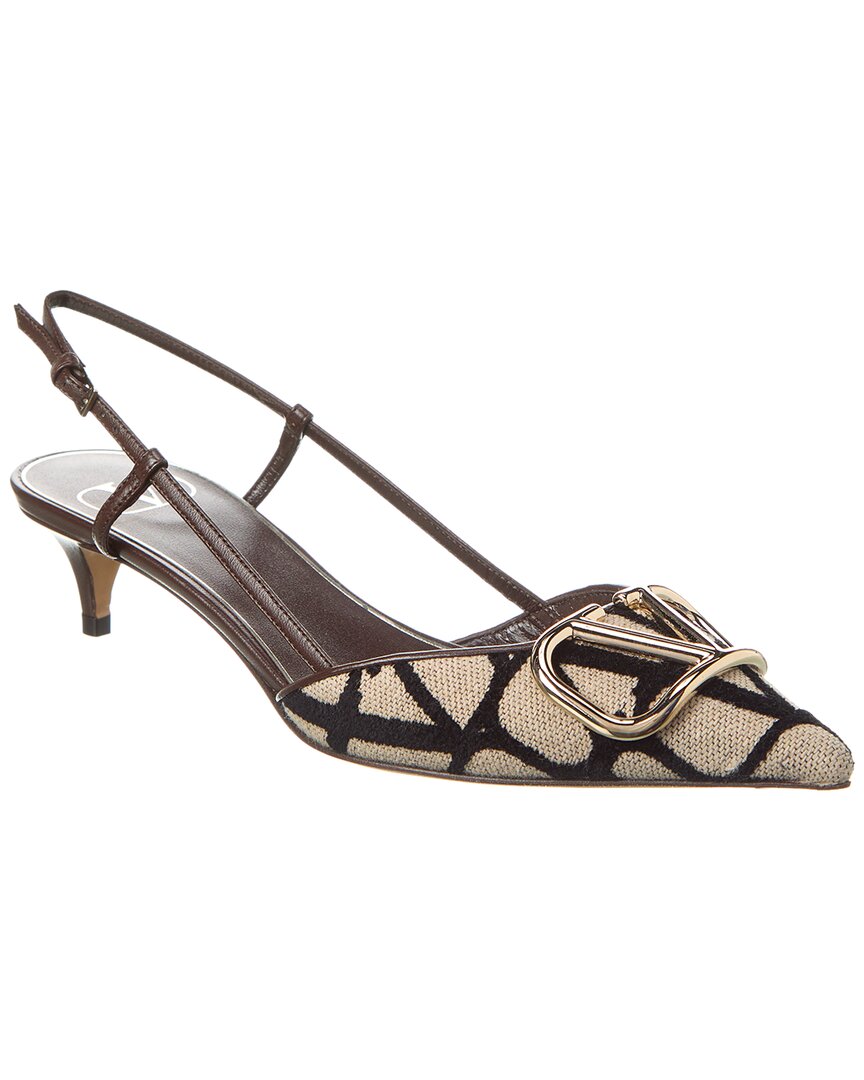 Valentino Logo Plaque Slingback Pumps In Brown