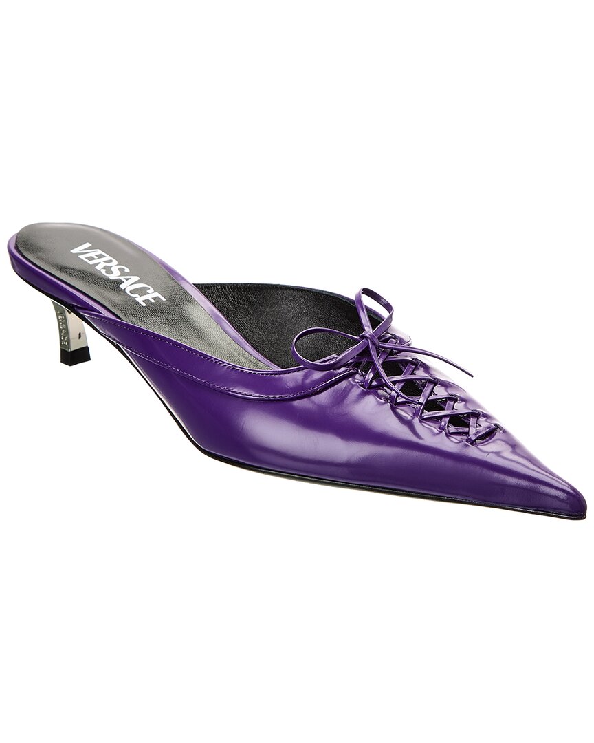 Shop Versace Pin-point Leather Mule In Purple