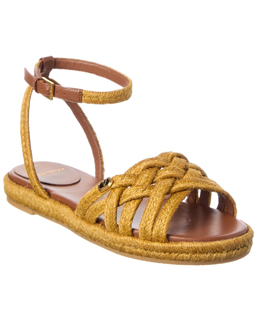 Valentino Garavani Valentino Vlogo Signature Raffia Sandal In Brown