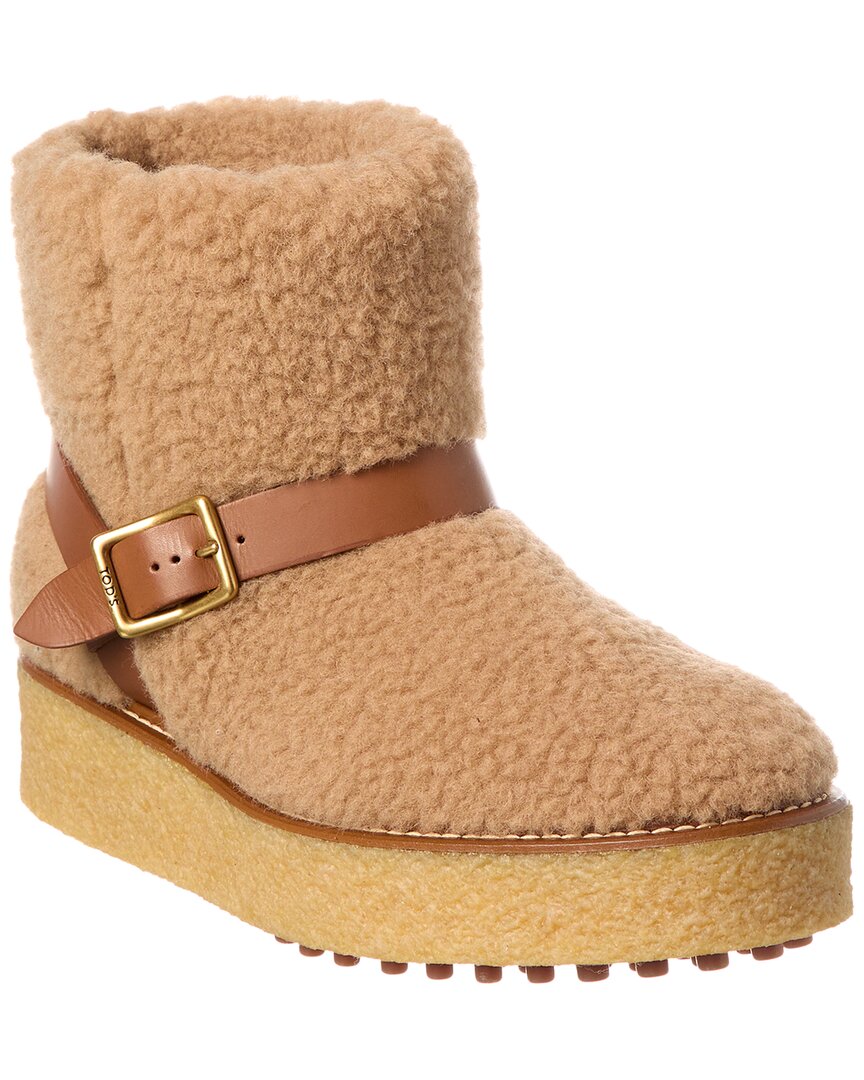 Tod's Tf Dnu  Shearling & Leather Platform Boot In Brown