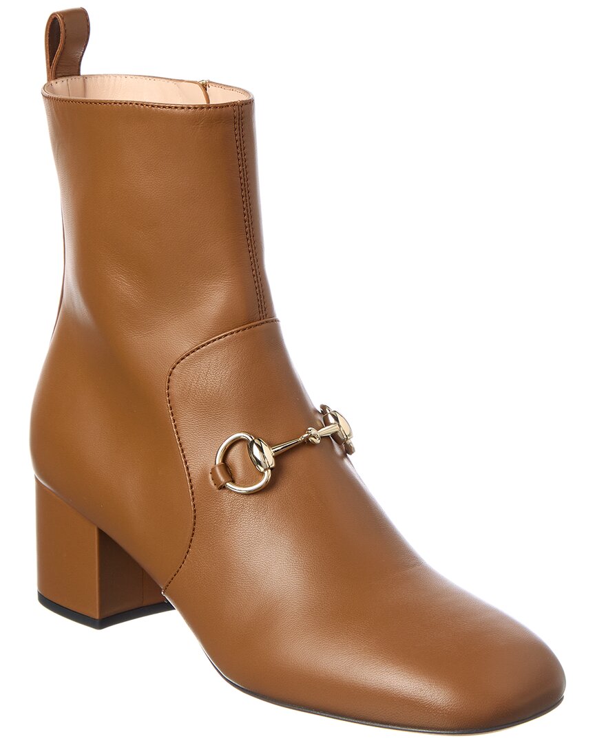 Gucci Horsebit Leather Bootieie In Brown