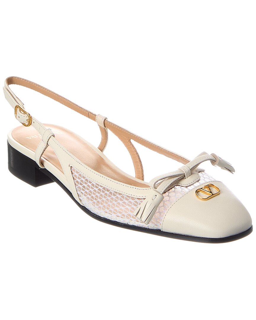 Valentino Gold/Ivory Vlogo Signature Leather Ballerina Flat