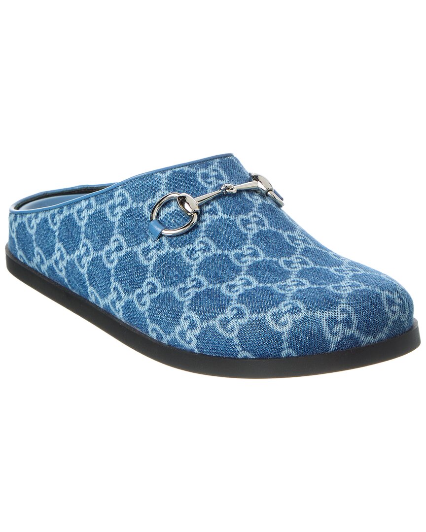 Gucci Horsebit Denim & Leather Mule In Blue