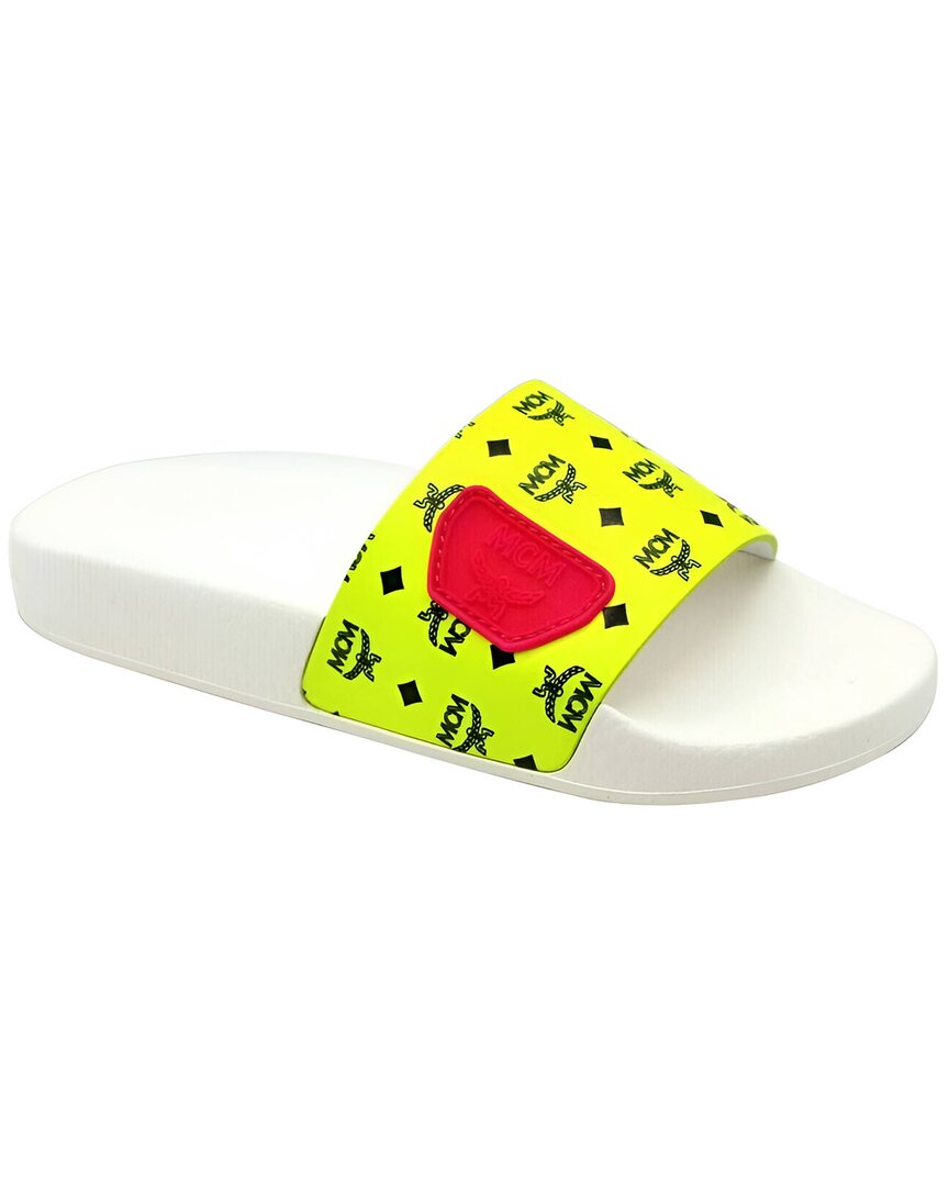 Mcm Leather & Rubber Slide In White