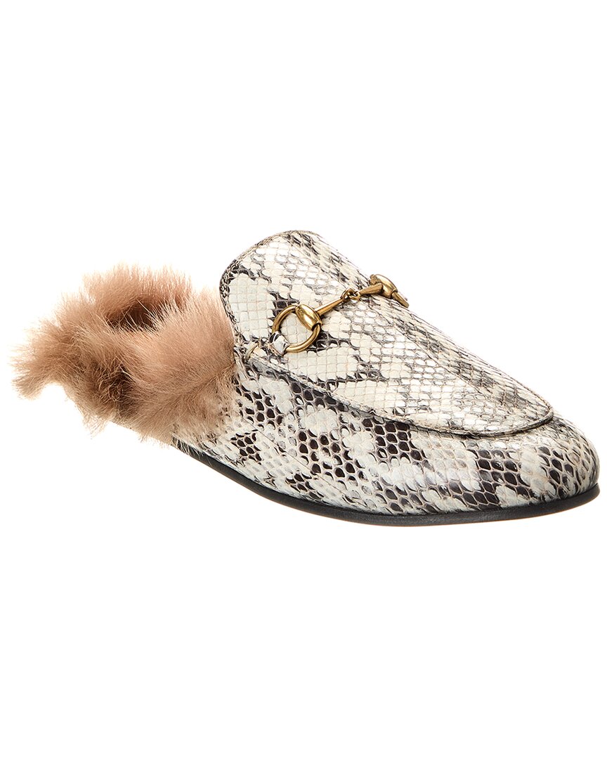 Gucci Princetown Snakeskin Slipper In Grey