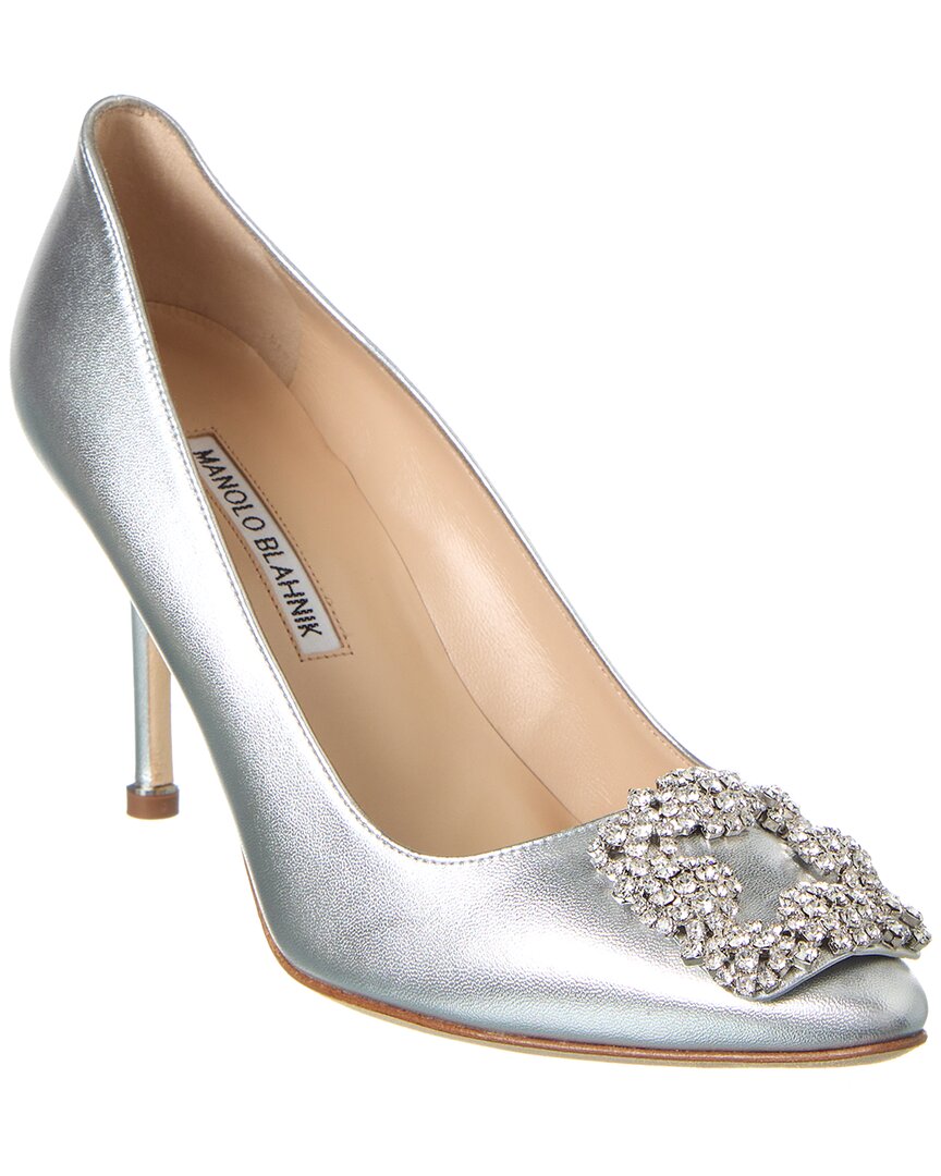 Manolo Blahnik Hangisi 90 Silver Metallic Nappa Pumps Modesens