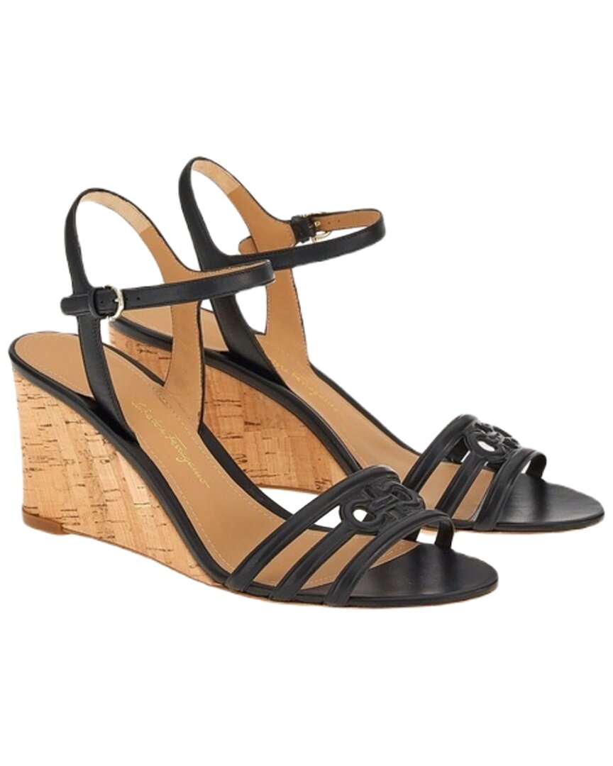 Ferragamo Fieri Leather Wedge Sandal In Black