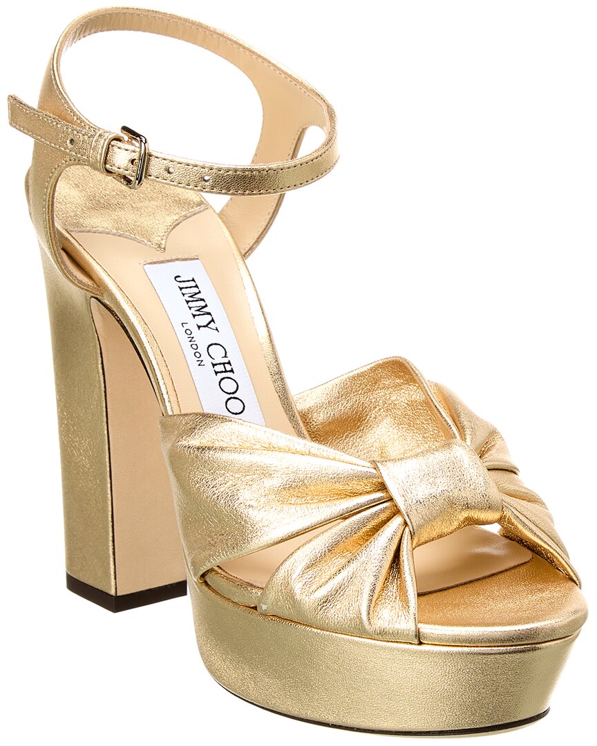 Jimmy Choo 120mm Heloise Metallic Leather Sandals In Gold