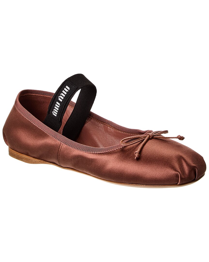 Miu Miu Satin Ballet Flats In Brown