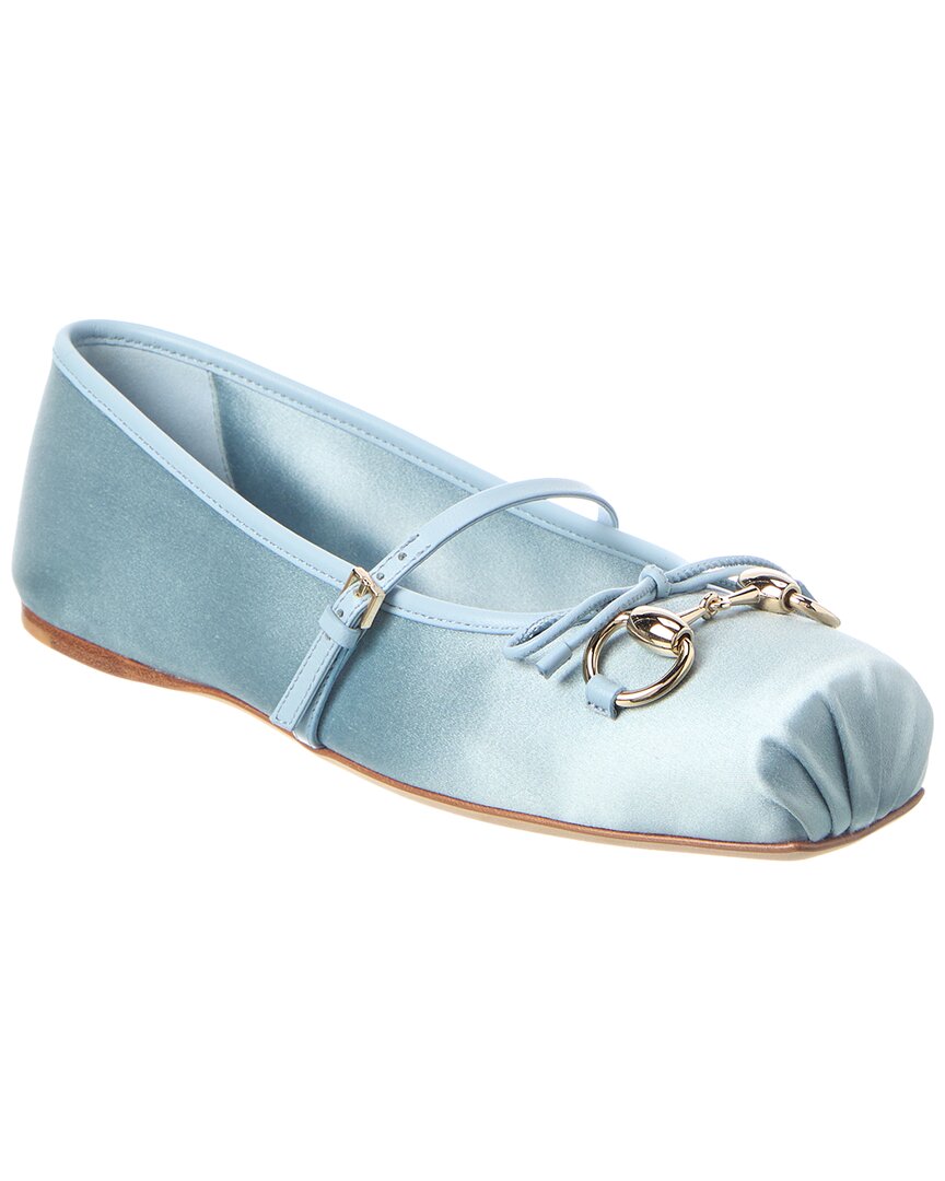 Gucci Horsebit Silk Ballerina Flat In Blue