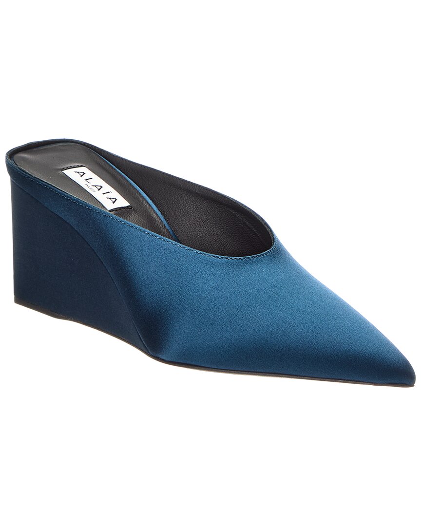 Alaïa Alaia Cube Silk Wedge Mule In Blue
