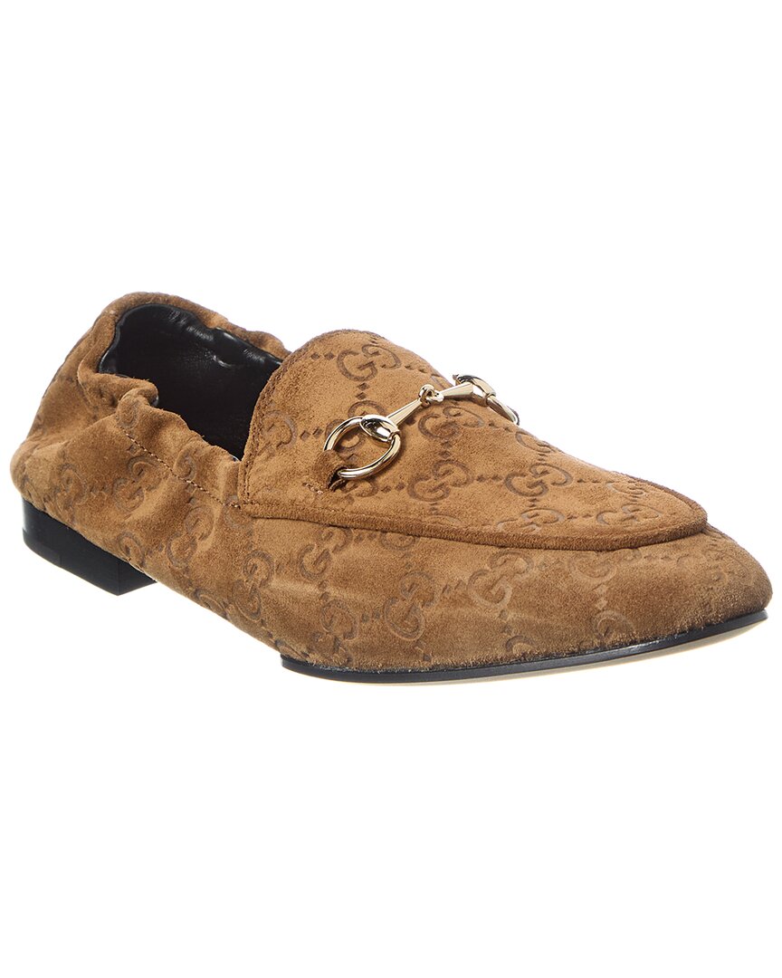 Gucci Jordaan Gg Suede Loafer In Brown