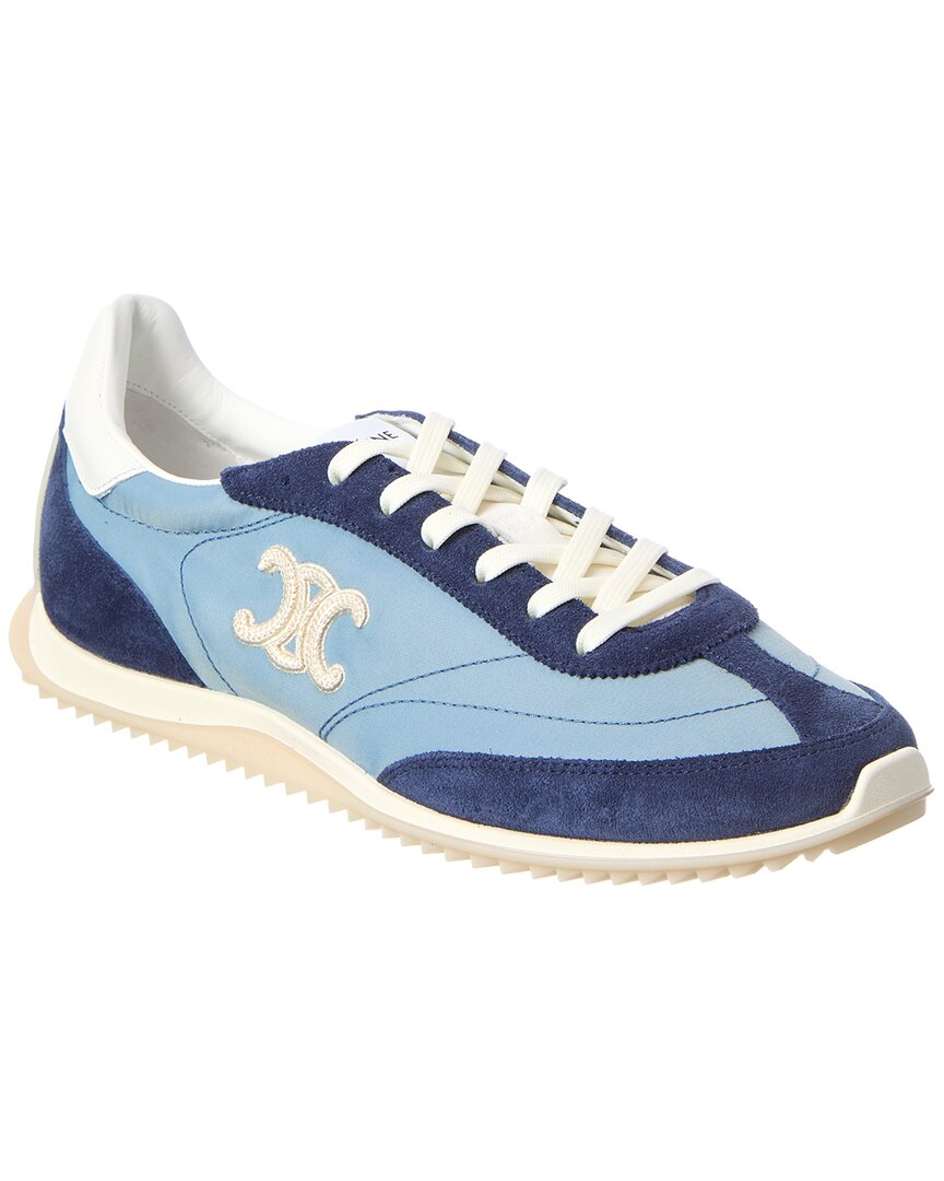 Celine Logo Leather Sneaker In Blue