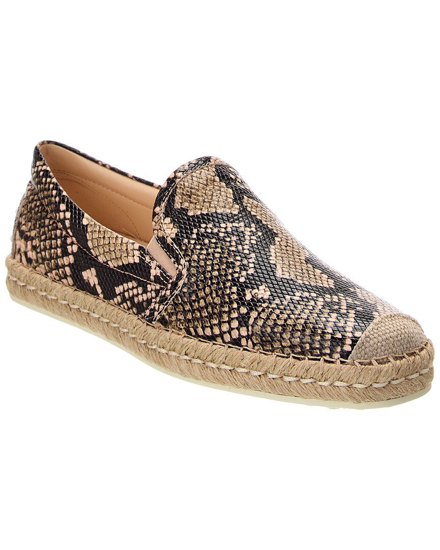 Tod's Snake-embossed Leather Espadrille In Beige