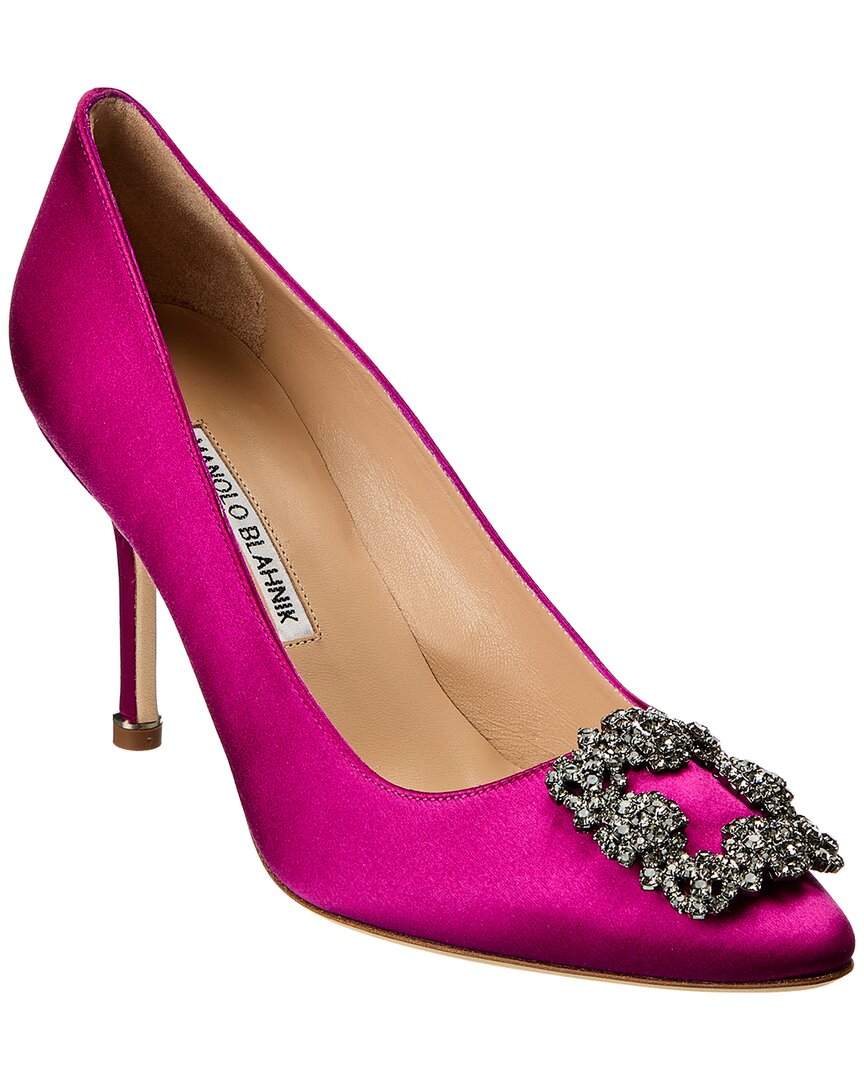 Manolo Blahnik 105mm Hangisi Satin Pumps In Pink