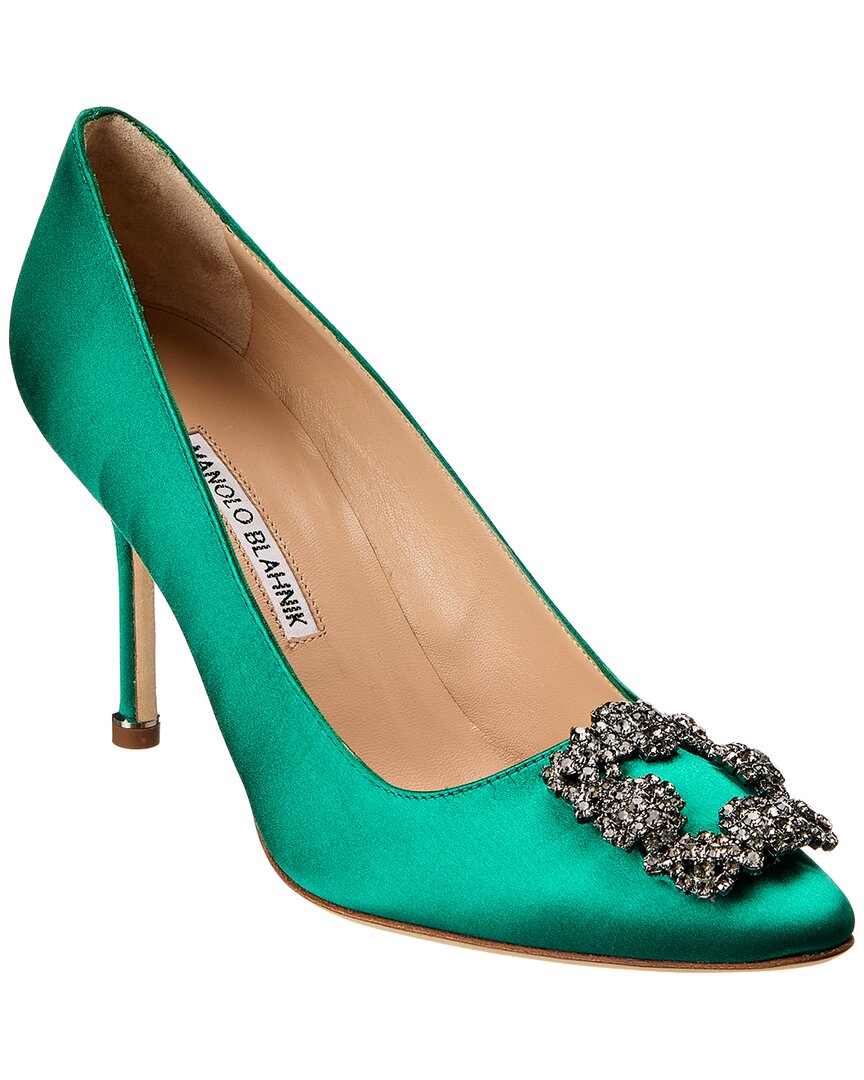 Manolo Blahnik Hangisi 90 Satin Pump In Green