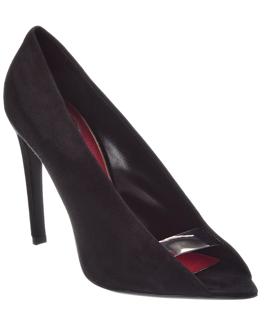 Valentino Garavani Valentino Vlogo Signature Open Toe Suede Pump In Purple