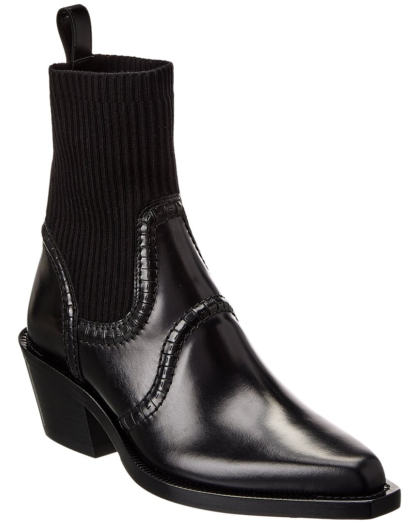 Shop Chloé Nellie Texan Leather Bootie In Black