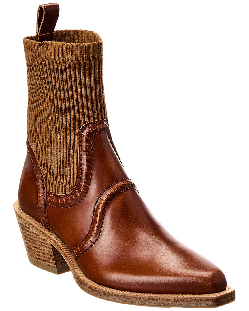 Shop Chloé Nellie Texan Leather Bootie In Brown
