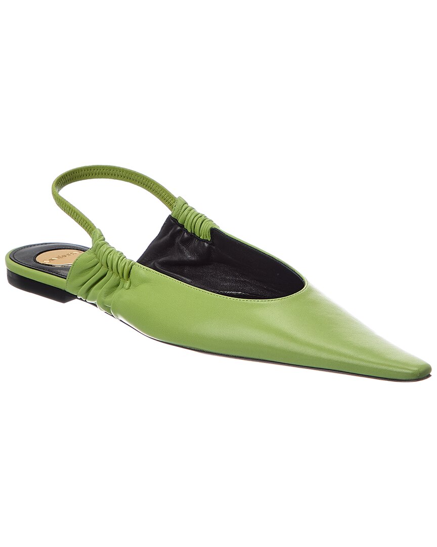 Saint Laurent Anne Marie Leather Slingback Ballerina Flat In Green