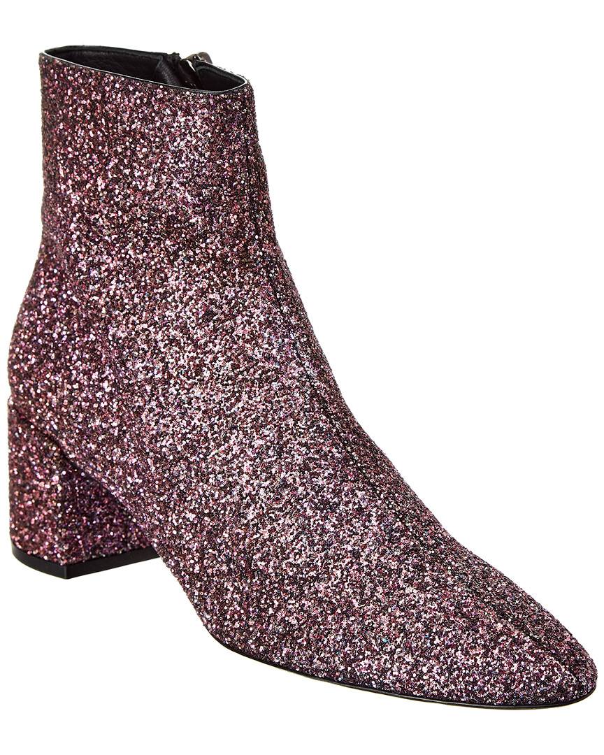 Saint Laurent Lou 50 Glitter Leather Bootie In Pink