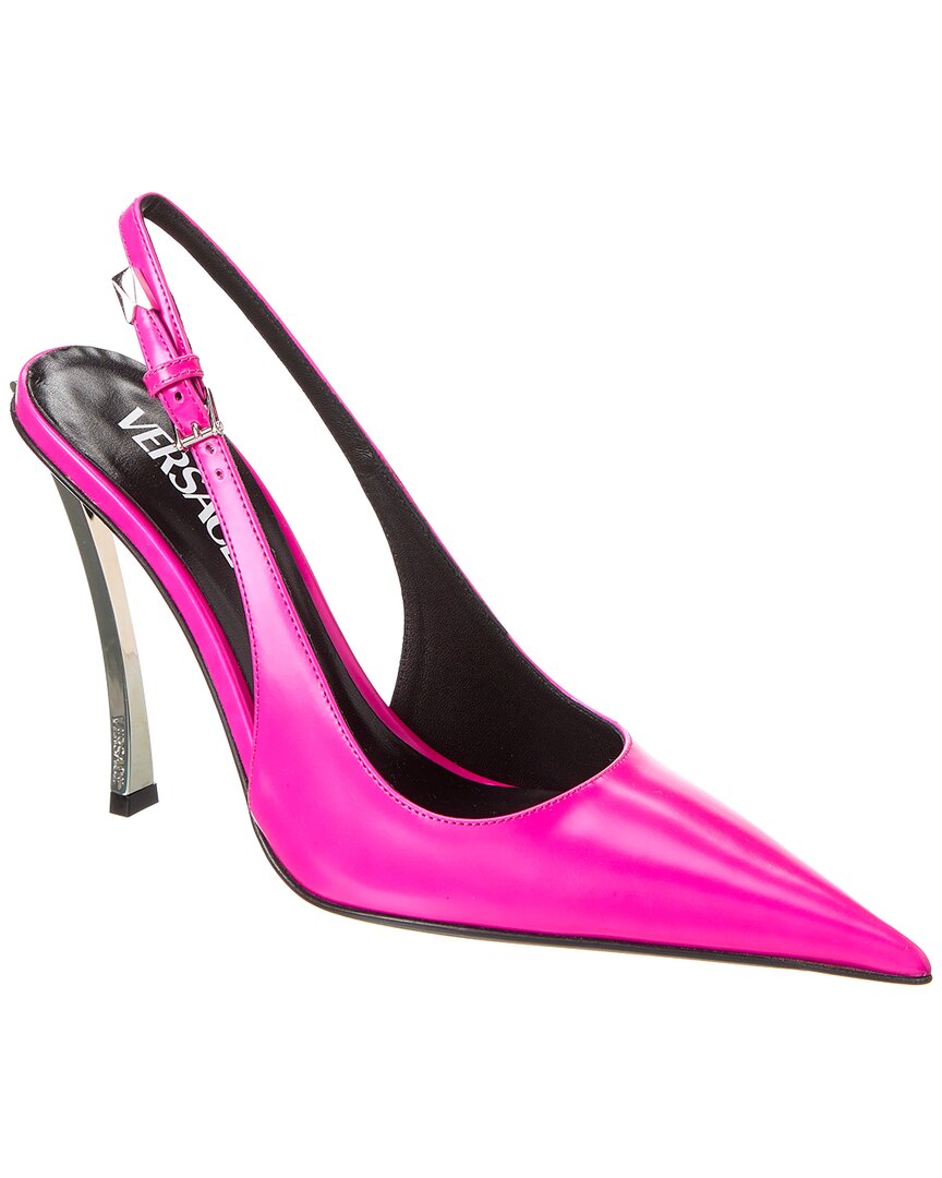 Shop Versace Pin-point Leather Slingback Pump In Pink