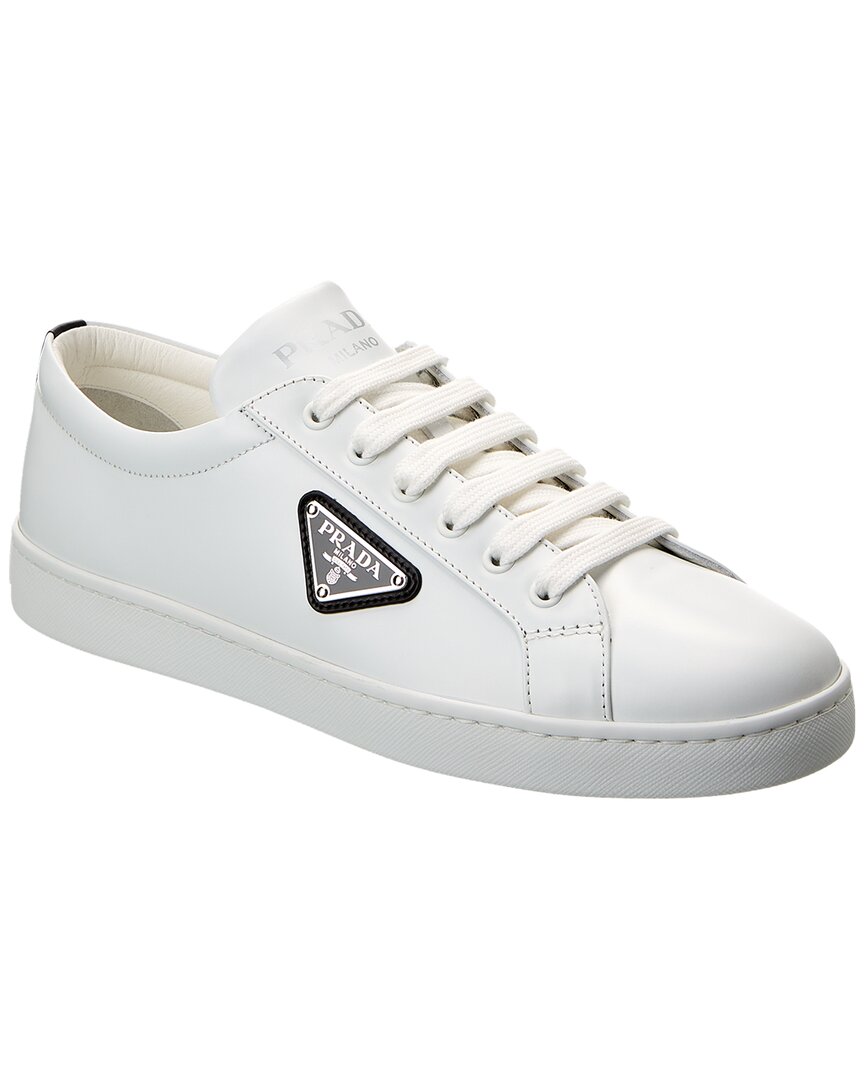 Prada Logo Leather Sneaker In White