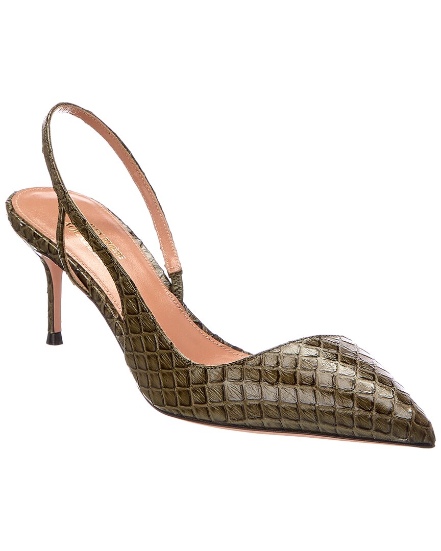 Aquazzura Alex 65 Python-embossed Slingback Pump In Green