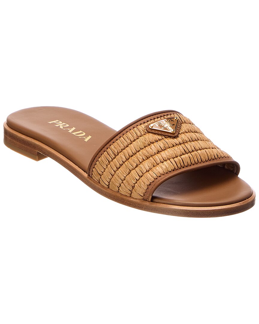 Prada Calf Leather Flat Sandals - Female - Sliders - Brown - 4 Uk - Shoes - Image 2