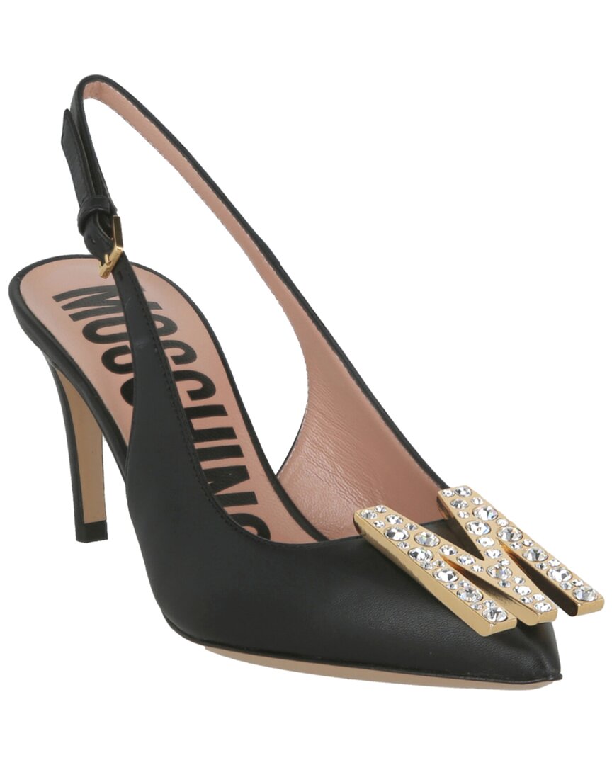 Shop Moschino Crystal-embellished Leather Pump In Black