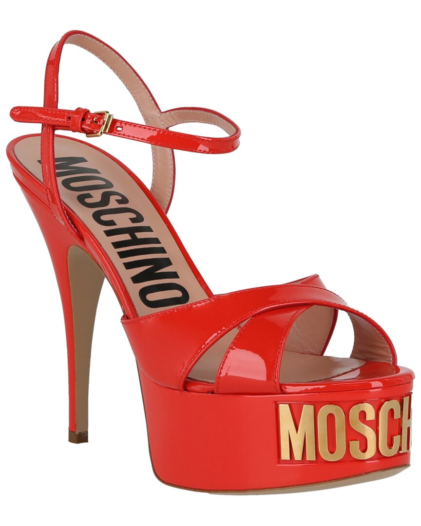 Moschino Logo 125mm Patent Sandal Orange