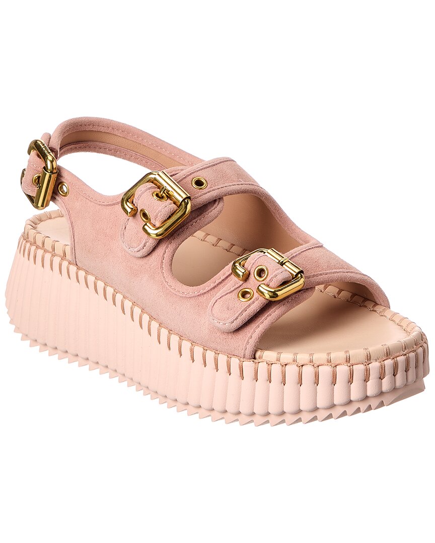 Chloé Pink/Gold Nama Suede Wedge Sandal