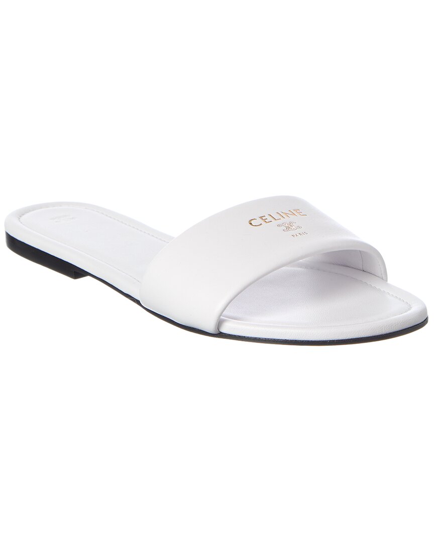 Celine Logo Leather Sandal In White