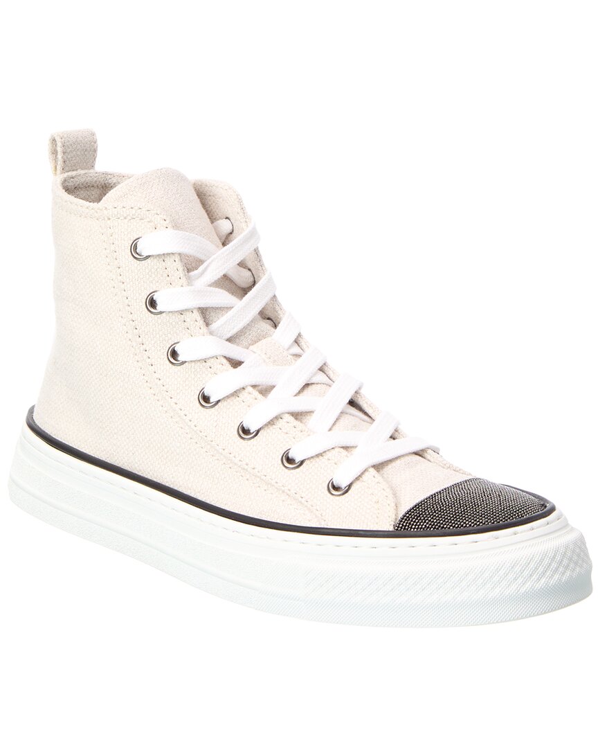 Brunello Cucinelli Canvas High-top Sneaker In Beige
