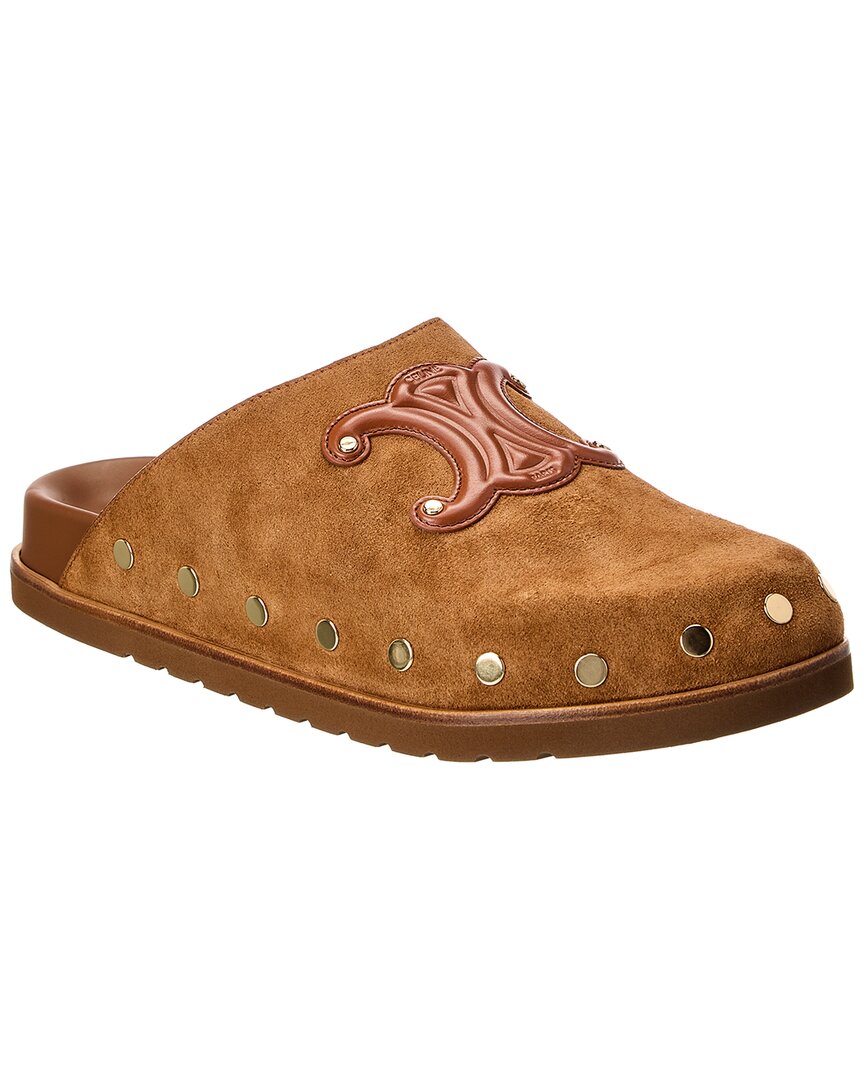 Celine Pitea Suede Clog In Brown