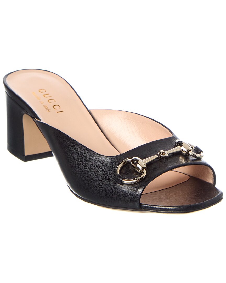 Gucci Womens Nero Horsebit 55 High-heel Leather Mules In Black