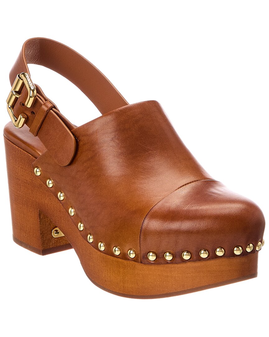 Chloé Jeannette Leather Wedge Mule In Brown