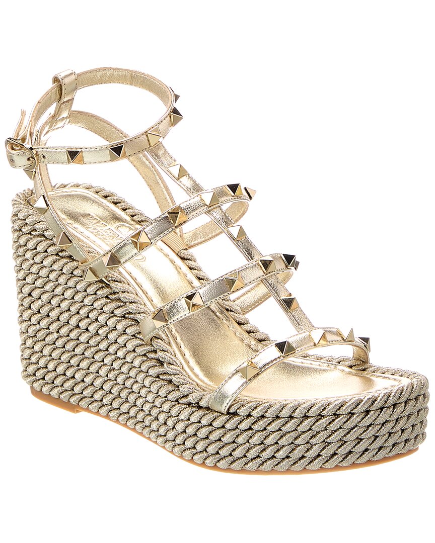 Valentino Silver/Gold Caged Rockstud Leather Sandal