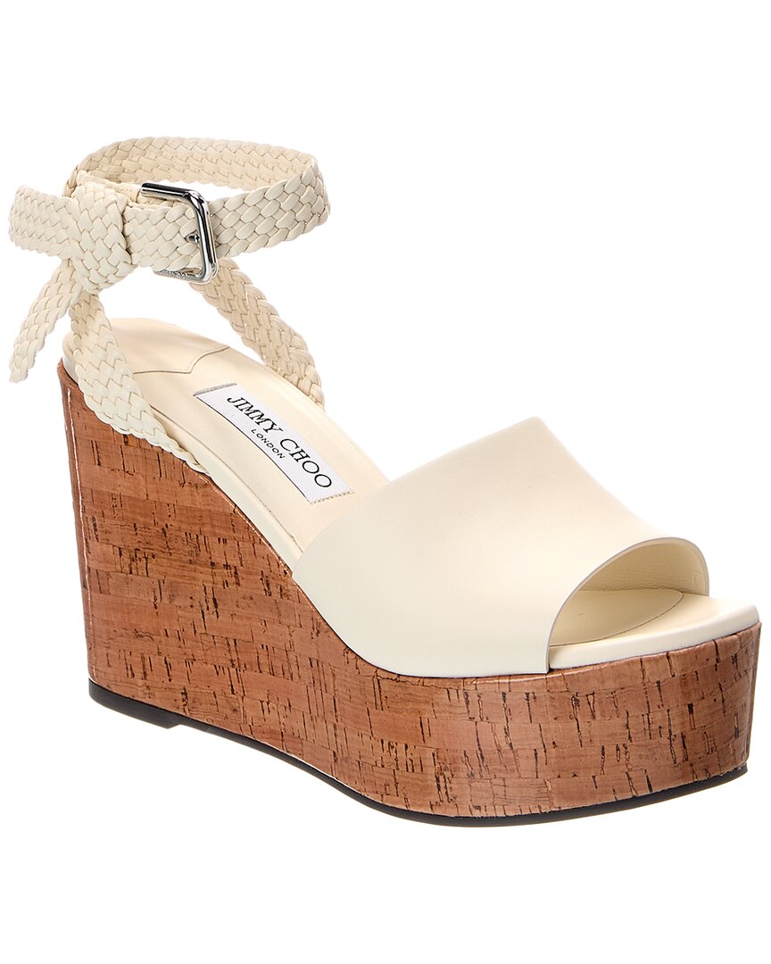Jimmy Choo Jori 100 Leather Wedge Sandal In White