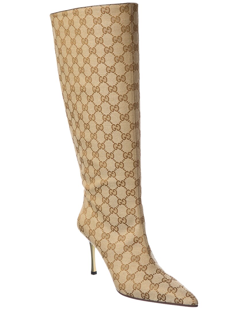 Gucci Gg Bombshell Canvas & Leather Boot In Tan