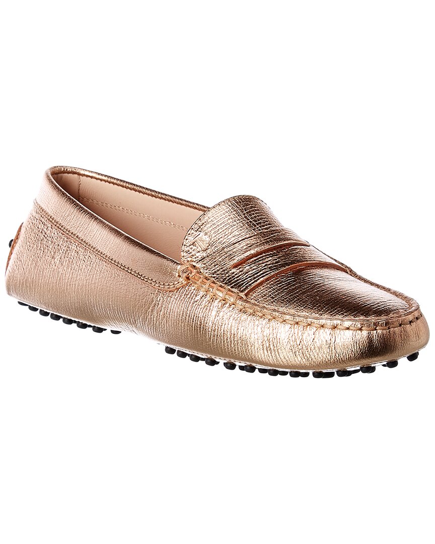 tods gold loafers