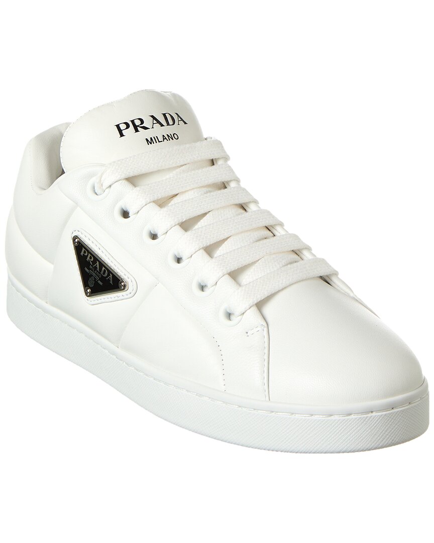 Shop Prada Padded Leather Sneaker In White