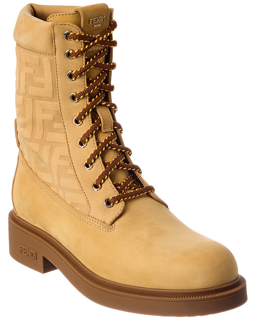 Fendi Dnu Pack  Filo Leather Combat Boot In Brown