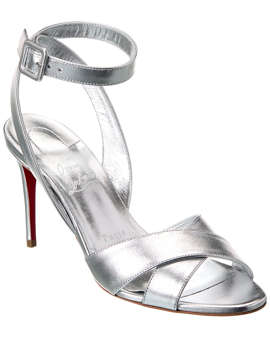 Christian Louboutin Mariza Metallic Crisscross Red Sole Sandals In Silver